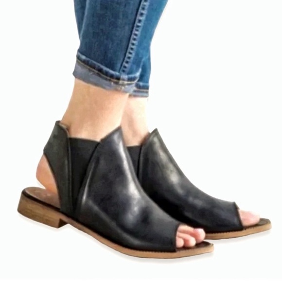 Musse & Cloud Shoes - Musse & Cloud Open Toe Bootie Cut Out Heel Ankle Boot Ciara Black Leather Size 8